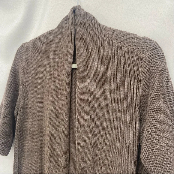 Eileen Fisher Chocolate Brown Open Front 1/2 Sleeve Silk Blend Cardigan Sweater - Picture 6 of 9